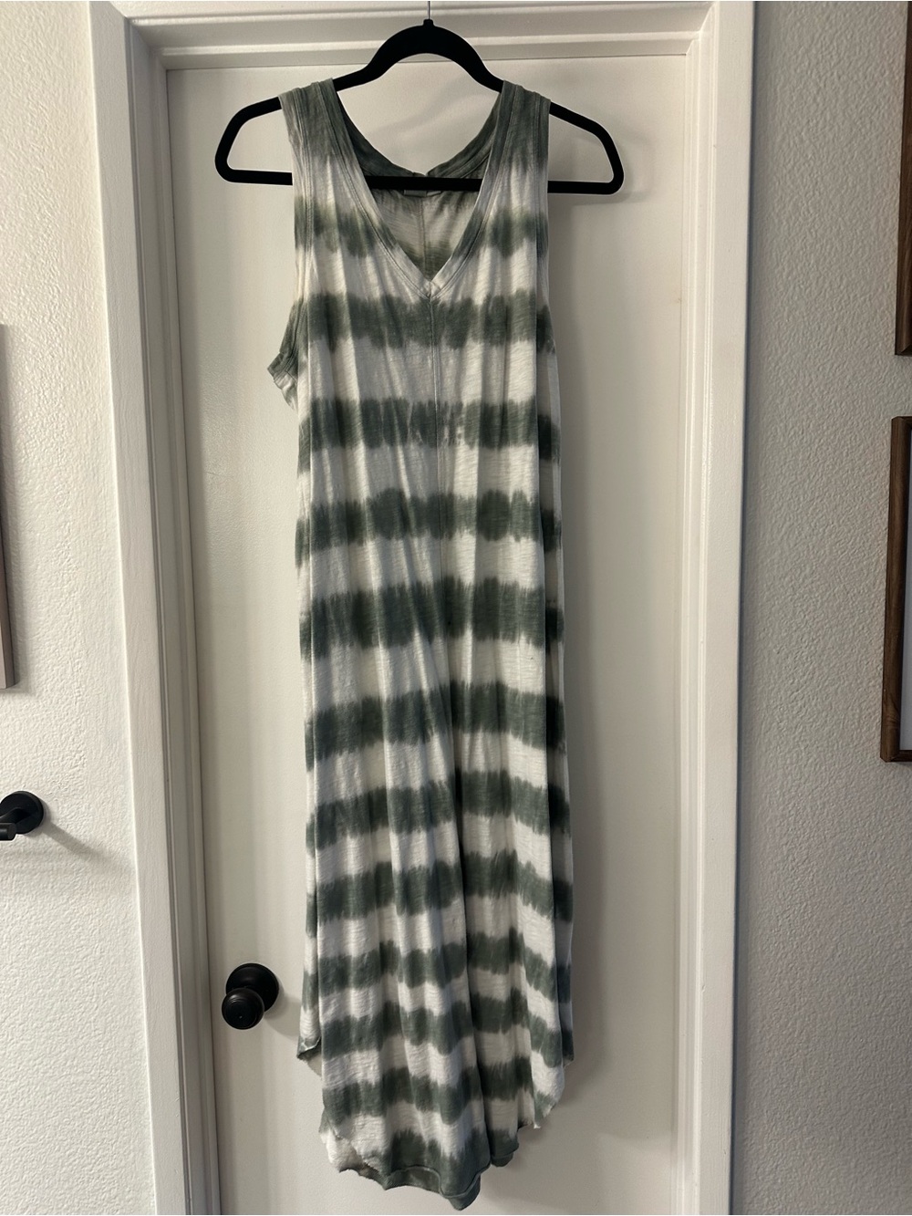 GAP Olive Green and White Striped Tie-Dye Maxi Dress